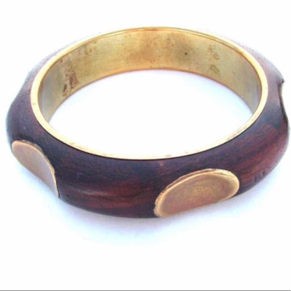 Brass Inlay Wood Bangle Bracelet Bohemian Boho